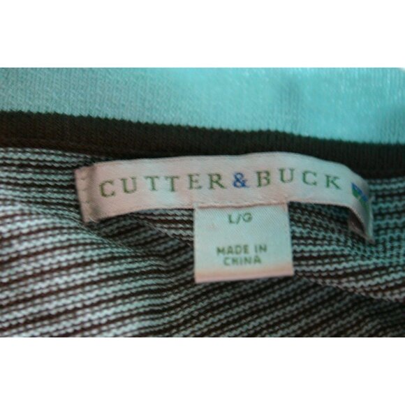 Cutter & Buck Womens Striped Knit Polo Shirt Light Blue Brown Teal Size Large - Picture 6 of 7